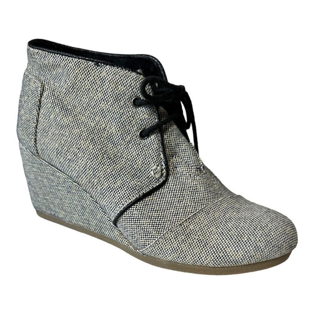 TOMS Women’s Desert Wedge Linen-Like Metallic Ankle Booties Cream/Gray Size 8.5